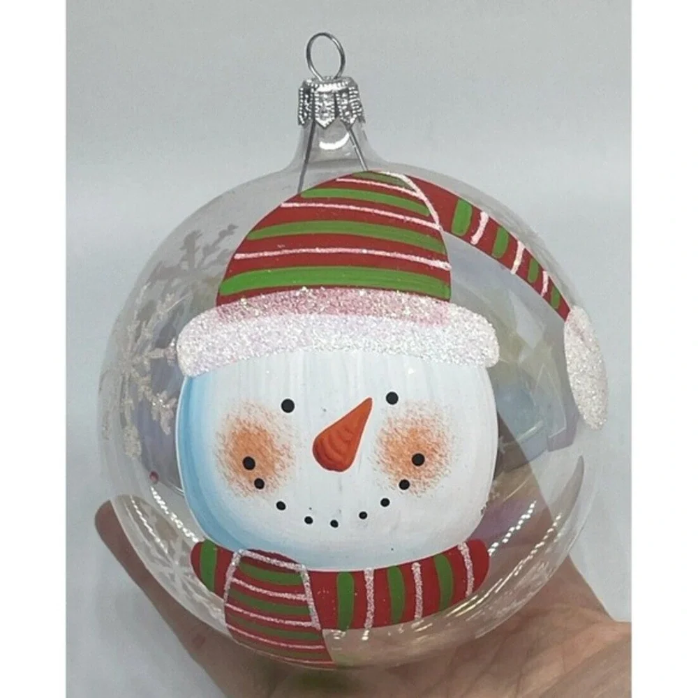 SNOWMAN Hand Painted Blown‎ Glass Christmas Ornament Made in ITALY
